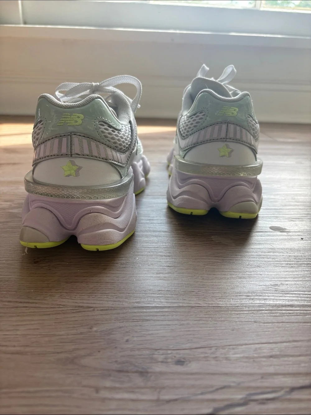 New Balance Women's White Lavender and Lime Accent Running Sneakers - Picture 3 of 4